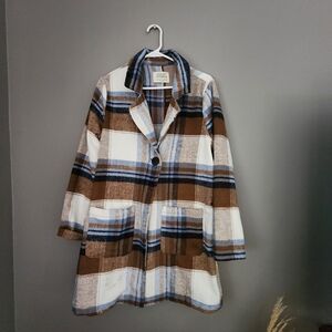 Plaid Women's Coat in Brown and Blue